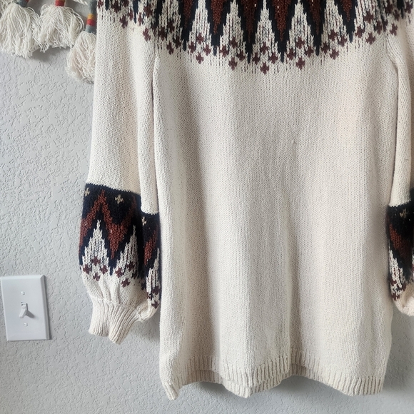 Free People Scotland Wool Blend Fair Isle Knit Puff Sleeve Sweater Dress Mini S - Picture 7 of 12